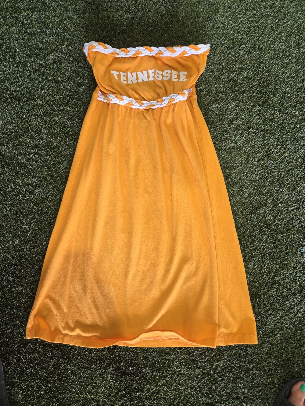 Tennessee Orange Strapless Kids Dress with Braided Trim